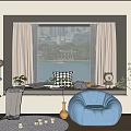 Cozy Window Seat Cabinet With City View Curtains And Decorative Pillows