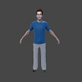 Man in blue T shirt and gray pants standing with arms outstretched against gray background 3d model