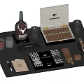 Luxury Lifestyle Accessories Set With Whiskey Cohiba Cigars Glassware Candle Holders And Tray