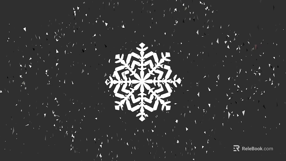 White Snowflake Illustration On Black Background With Small Decorative Fragments 3d model 