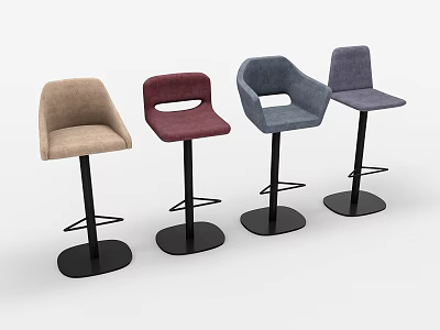 Modern Upholstered Bar Stools With Beige Red Blue Purple Curved Backrest And Black Round Bases 3d model