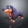 Playful Cartoon Dachshund Character 3D Rendered With Purple Body Red Collar And Friendly Expression