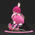 Pink Fluffy Art Installation With Star Topped Gold Chains And Black Sphere Illuminated Base 3d model