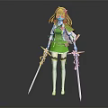 Fantasy Female Warrior Character With Green Outfit Flower Hair Accessories And Dual Swords