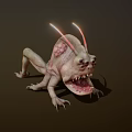 Mutant Creature with Glowing Tendrils Bumpy Skin Sharp Fangs in Crouching Posture 3d model