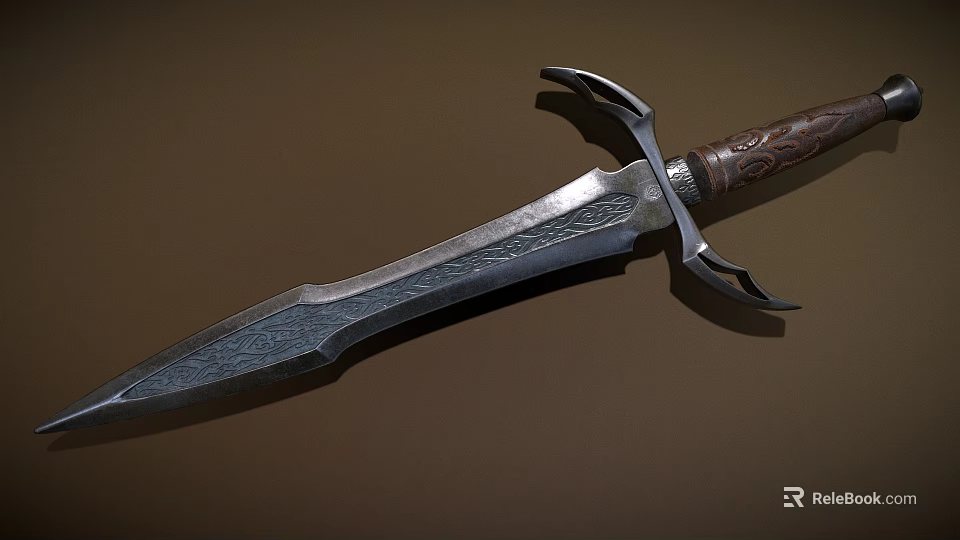 Ancient Handcrafted Sword With Intricate Engraved Blade And Decorated Hilt 3d model 