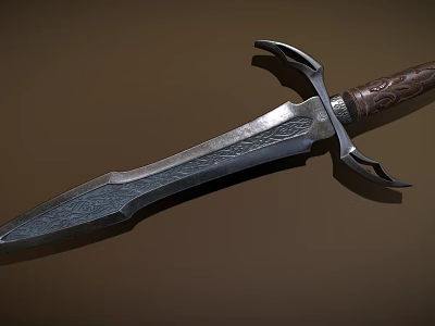 Ancient Handcrafted Sword With Intricate Engraved Blade And Decorated Hilt 3d model
