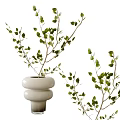 White Ceramic Vases With Green Leafy Branches For Home Interior Decor 3d model