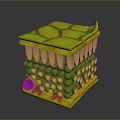 3D Visualization of Human Head Organ Cell Structure with Green Cytoplasm and Blue Nucleus