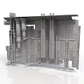 Detailed Architectural Building Structure Model With Interior Framework And Metal Pipes