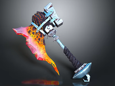 Ornate Flame Decorated Metal Axe Weapon With Wrapped Handle And Sharp Bladed Design 3d model
