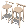 Two Modern Wooden Bar Stools With Simple Design And Straight Backrest Legs