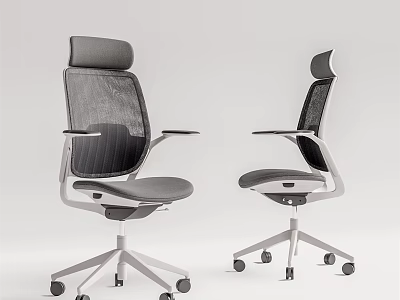 Modern Office Chair With Mesh Backrest Gray Seat Silver Base And Rolling Wheels 3d model