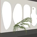 Modern Interior Featuring Backlit Oval Mirrors Decorative Panels LED Lighting And Palm Plant
