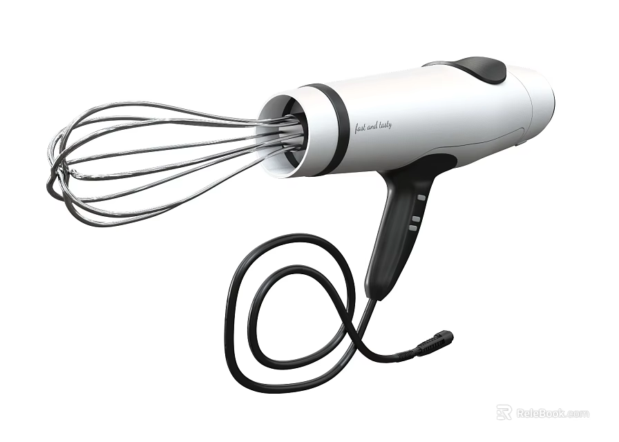Electric Handheld Mixer Kitchen Appliance with White Body and Mixing Whisk 3d model 