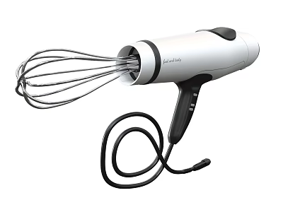 Electric Handheld Mixer Kitchen Appliance with White Body and Mixing Whisk 3d model