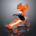 Orange And White Go Kart With Large Rear Wing And Helmeted Driver
