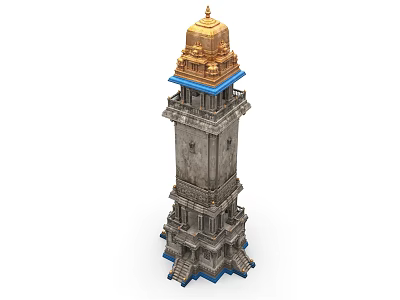 Classical Architectural Tower Component With Golden Dome Blue Base And Intricate Carvings 3d model