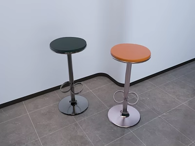 Modern Green and Orange Bar Stools With Round Seat Metal Base and Footrest 3d model