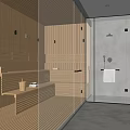 Modern SPA Sauna Interior Design With Wooden Panels And Glass Partition
