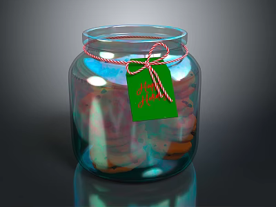 Recipe Magazine Feature Glass Jar With Fresh Cookies Green Tag Red White String 3d model