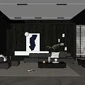 Modern Living Room Interior Design With Black Walls Gray Sofas And Blue Decorative Painting