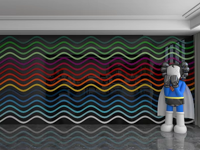 Vibrant Wavy Patterned Background Wall With Colorful Hues And Cartoon Figure 3d model