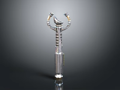 Silver Decorative Weapon with Long Handle Top Curved Structure and Striped Base Design 3d model