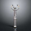 Silver Decorative Weapon with Long Handle Top Curved Structure and Striped Base Design 3d model