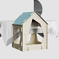 Wooden Pet Cage With Blue Roof House Shaped Design And Hexagonal Windows