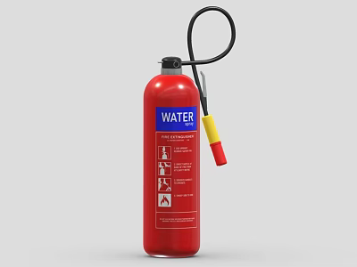 Essential Fire Equipment Red Water Fire Extinguisher with Blue Label Instructions and Black Nozzle 3d model