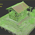 Traditional Wooden Pavilion Model With Red Roof Fence Stone Urn Steps And Trees