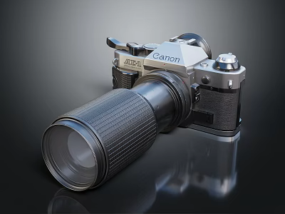 Canon AE-1 Camera With Telephoto Lens Classic Design Photography Equipment For Enthusiasts 3d model