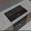 Modern Kitchen Interior With Marble Countertop Black Induction Cooktop And Oven Appliances