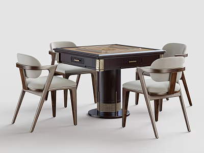 Elegant Mahjong Table With Four Wooden Chairs And Modern Design 3d model