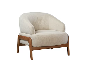 Nordic Style White Wax Wood Single Sofa Living Room Homestay Sofa Chair Hotel Villa Leisure Single Sofa Chair 3d model