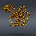 Ornate Golden Dragon 3D Model With Intricate Scales And Curved Tails