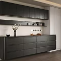 Modern Black Sideboard In Living Room Interior With Drawers And Decorative Items