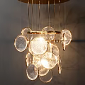 Modern Elegant Chandelier With Golden Metal Frame And Transparent Circular Glass Discs