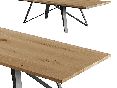 Modern Oak Dining Table With Wooden Tabletop And Metal Legs Design 3d model