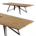 Modern Oak Dining Table With Wooden Tabletop And Metal Legs Design