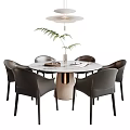 Modern Round Dining Set With Marble Top Black Leather Chairs White Base And Pendant Light