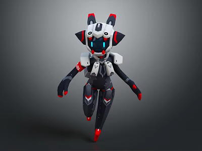 Mechanical Robot Character With White Black Red Design Blue Eyes And Walking Pose 3d model