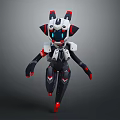 Mechanical Robot Character With White Black Red Design Blue Eyes And Walking Pose