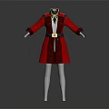 Elegant Red Long Coat With Gold Belt White Lining And Collar Details