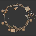 Rustic Circular Wooden Fence Design With Barrels And Crates Decorations