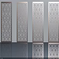 Four Panel Decorative Swing Doors with Intricate Carved Patterns and Blue Frames 3d model