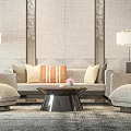 Elegant Sofa And Coffee Table Set With Armchairs Pillows Floor Lamps And Textured Walls