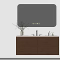 Modern Bathroom Vanity with Illuminated Mirror Digital Display and Brown Cabinet