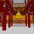 Traditional Ancient Architecture Featuring Red Columns Yellow Decor White Walls And Ornate Windows